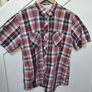 Plaid short sleeve cotton button up shirt